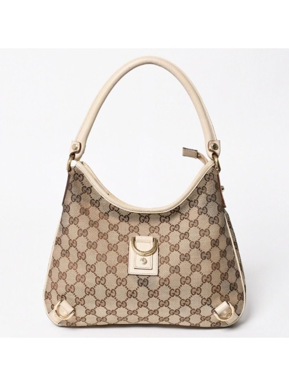 Gucci Bag Handbag GG Canvas Leather Beige White Gold